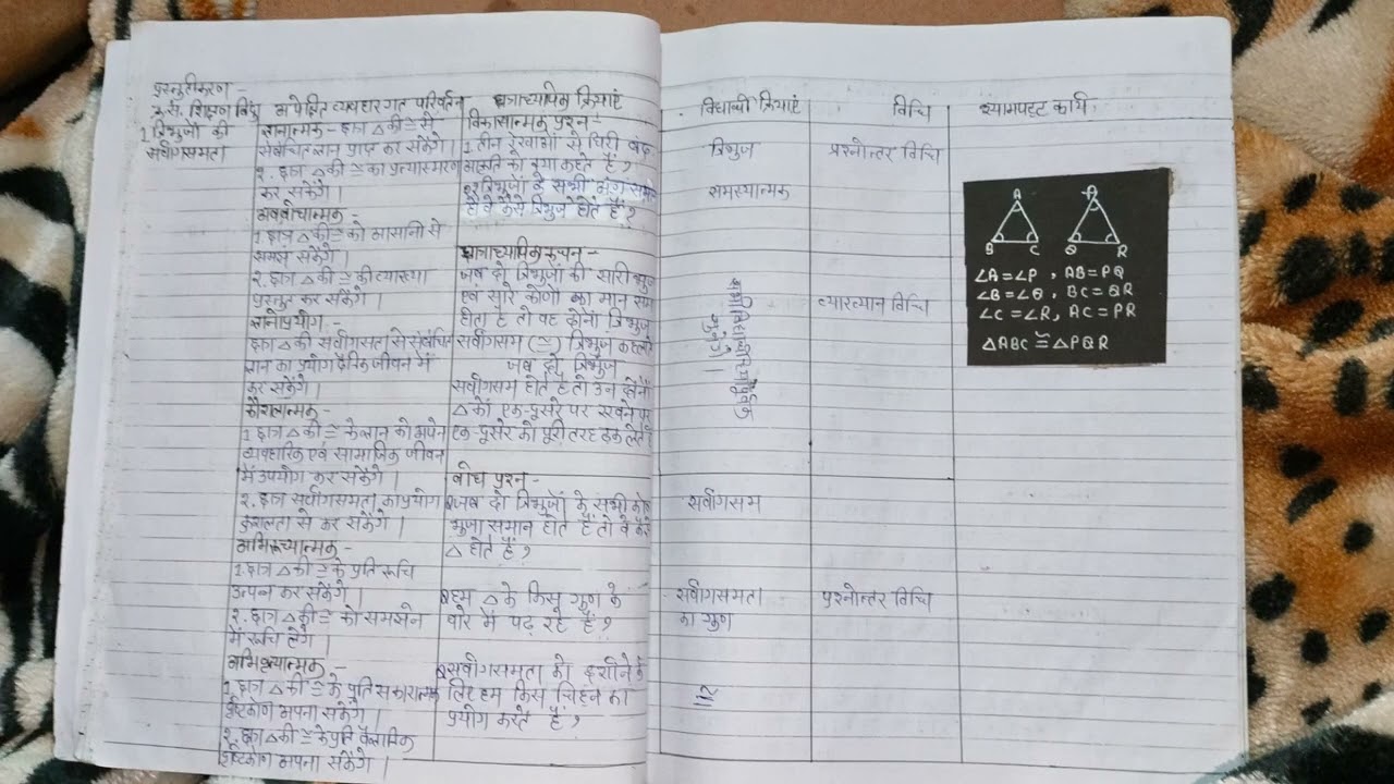 Lesson plan ,class 7th, mathematics, त्रिभुजों की सर्वांगसकता 