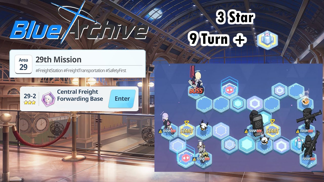 Blue Archive Global - Story Stage Hard 29-2 (3 Star & 9 Turn Clear) + Pyro Box