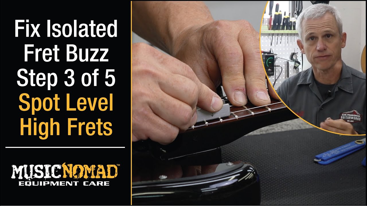 How to Fix Isolated Guitar Fret Buzz Step 3 of 5: Spot Level High Frets