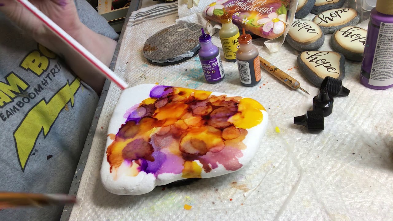 Alcohol ink on Santorini stone