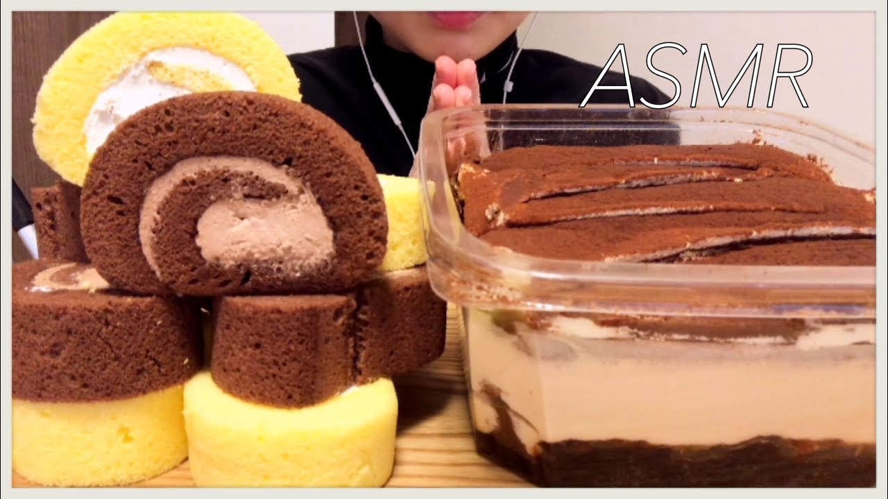 ASMR  ティラミス ロールケーキ/ Tiramisu roll cakes （咀嚼音/eating sounds）