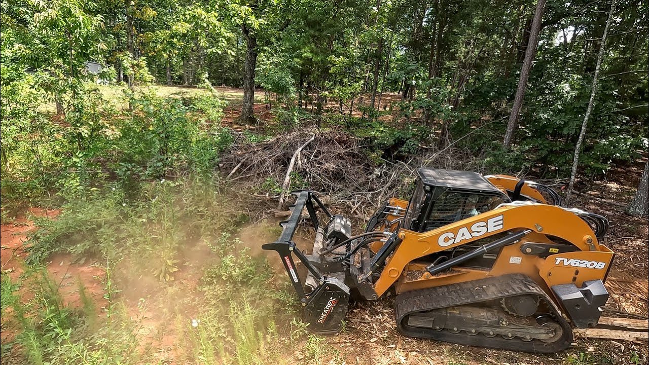 Mowing weeds with Case 620 skidsteer and Shearex head