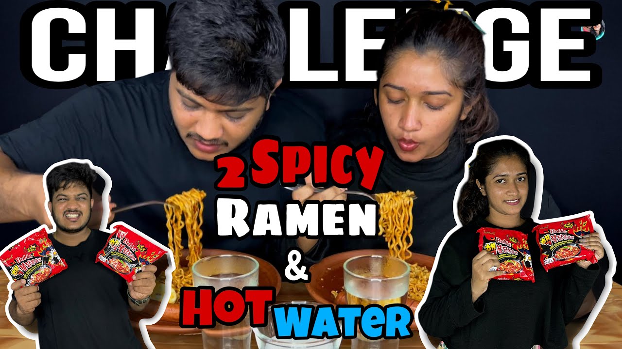 සැරම සැර රාමේන් එක්ක උණු වතුර | මෙන්න Challenge | 2 Spicy Ramen & Hot Water Challenge | ASMR Eating