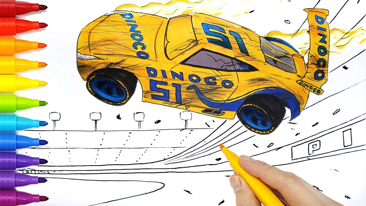 Cruz Ramirez Crash Scene . CARS 3 Dinoco 51 Sports Car Drawing and Coloring Pages | Tim Tim TV