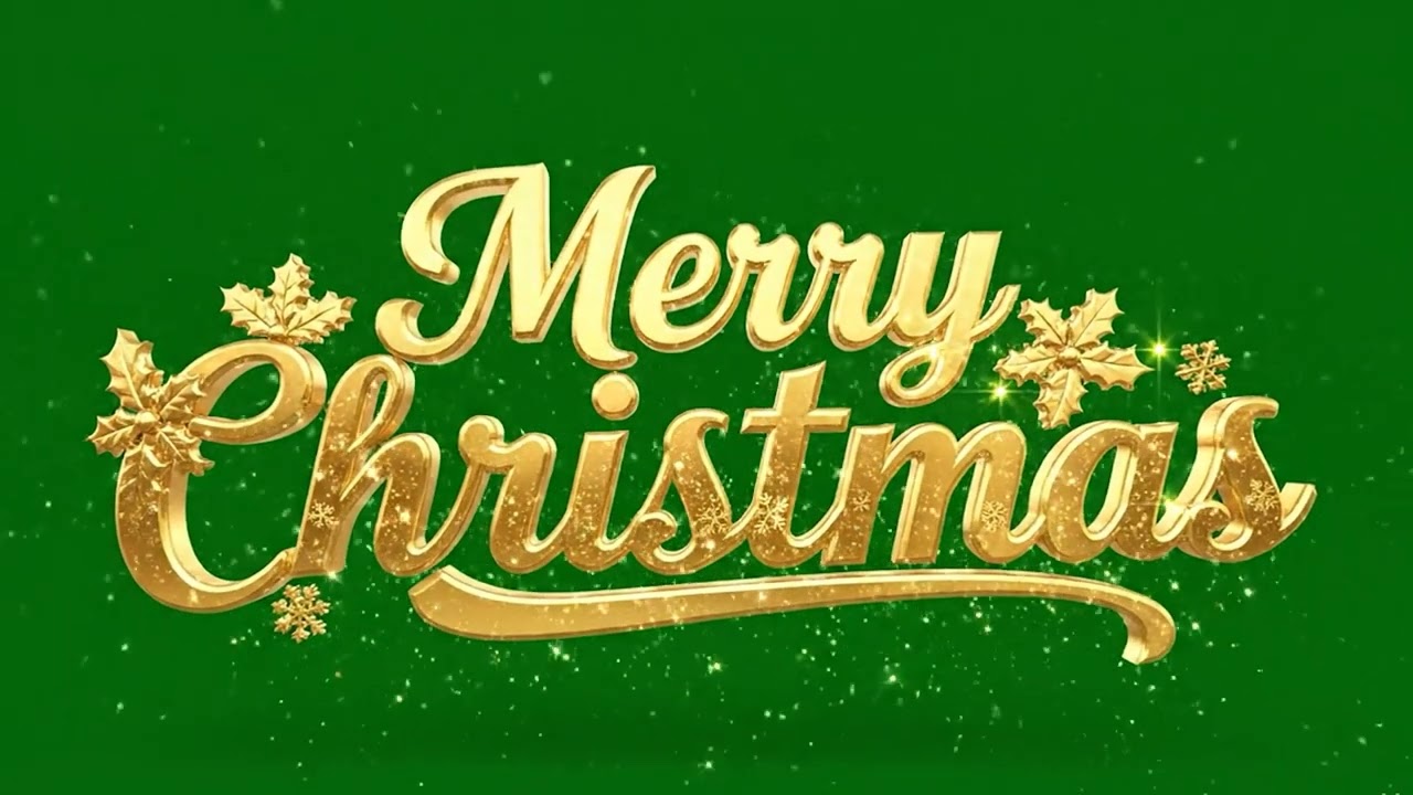 Merry Christmas 3D Gold Text | Light Flare & Sparkle Green Screen