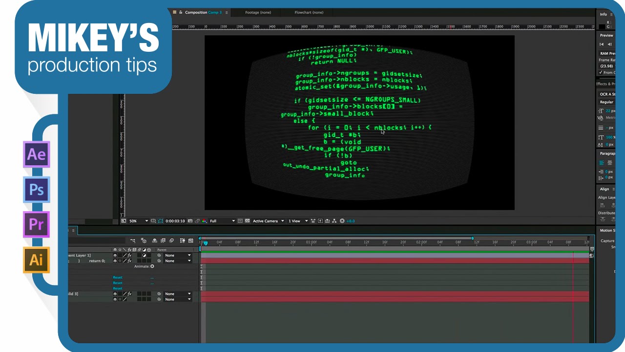 Прокрутка хакерского текста для FUI в After Effects