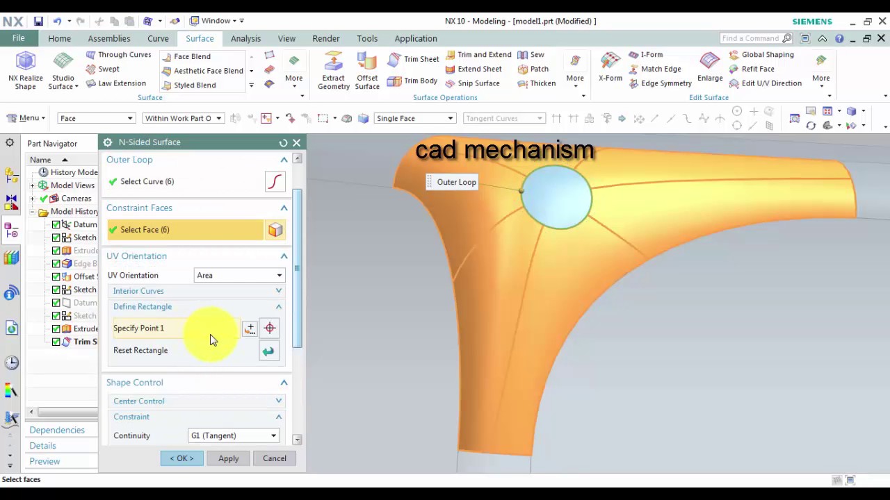 siemens nx tutorials how to use N Sided Surface command