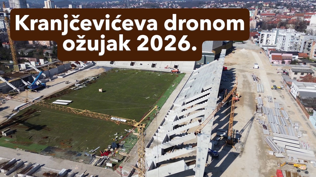 Stadion Kranjčevićeva stanje radova dronom, Zagreb, ožujak 2026.