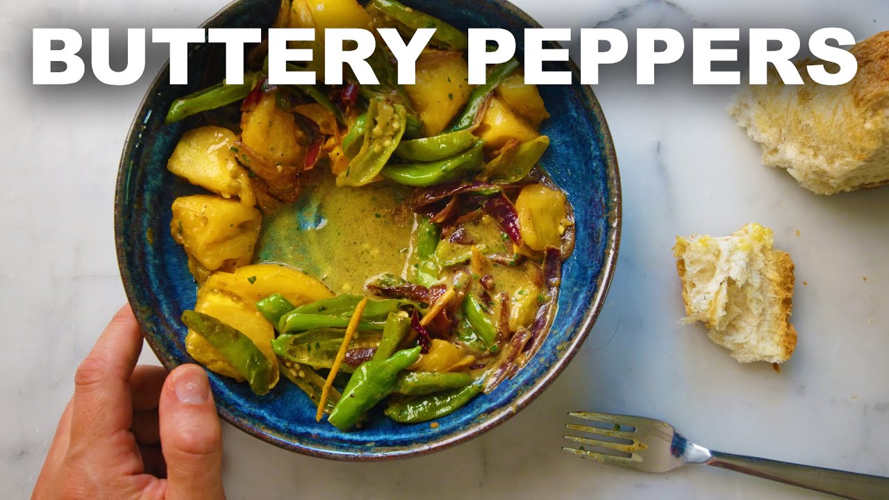 The best veg dish I've had in a while — shishito peppers with tomatoes and garlic butter