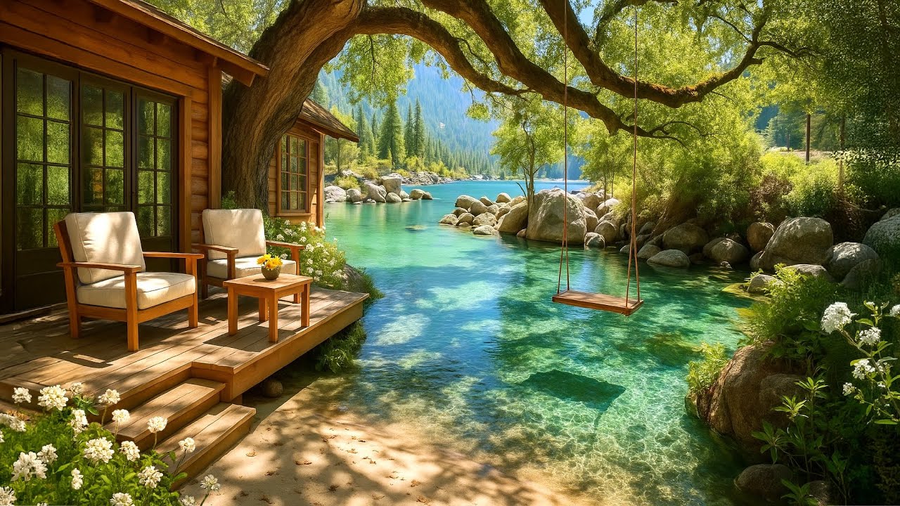 Sway on a Lake Swing with Birds & Calm Water Sounds | Relax & Unwind in a Dreamy Forest Cabin