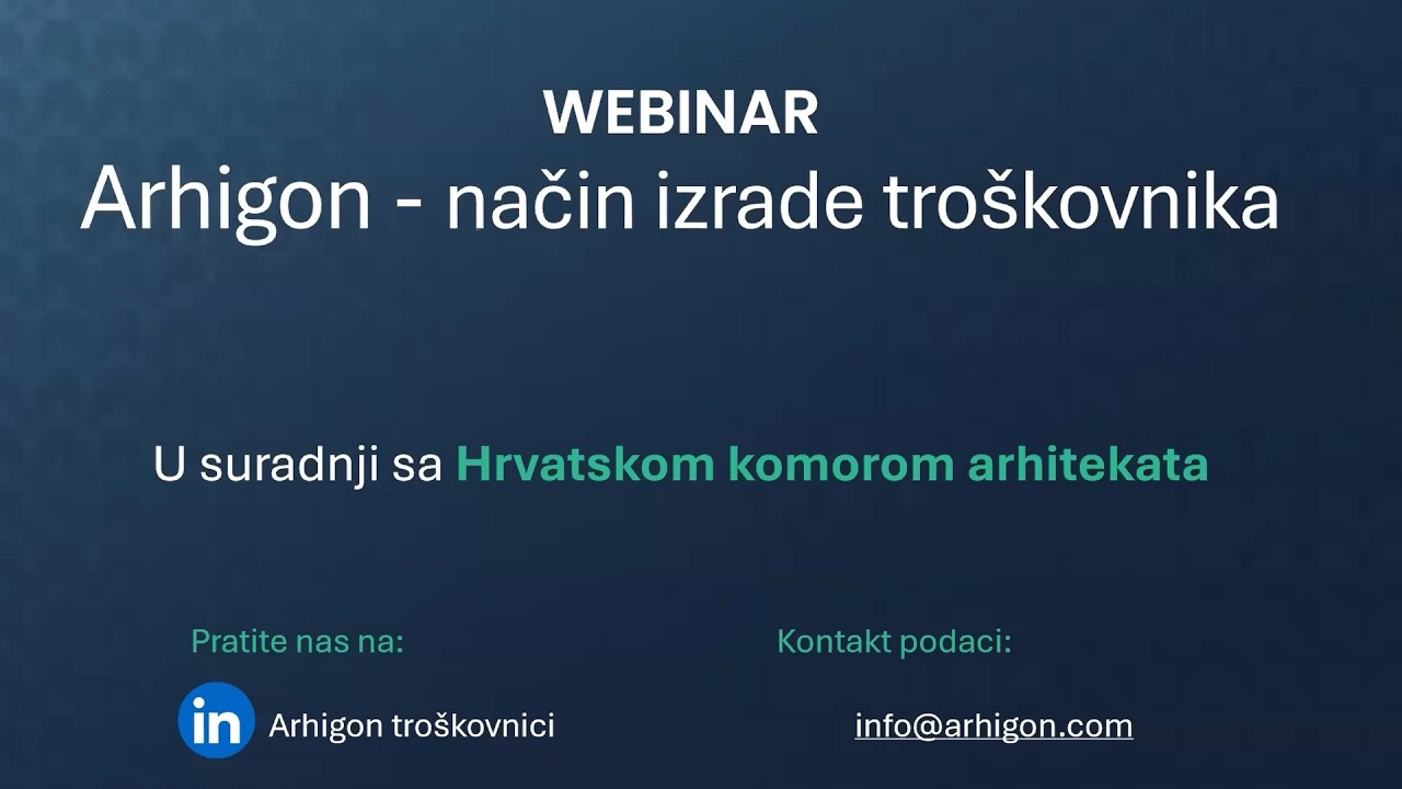 Webinar  - ARHIGON  - način izrade troškovnika