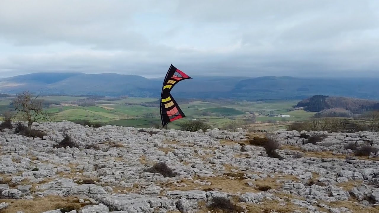 Flight on the limestone pavements, with a Djinn quadline kite.