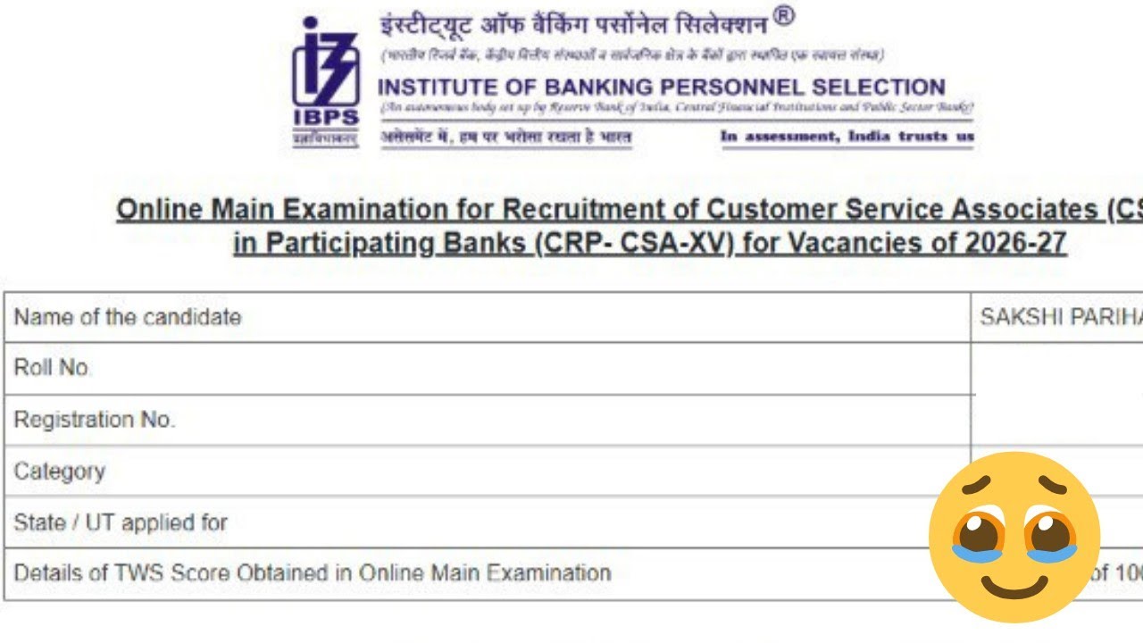 MY IBPS CSA FINAL RESULT 2025 ❤ #ibps #banking 