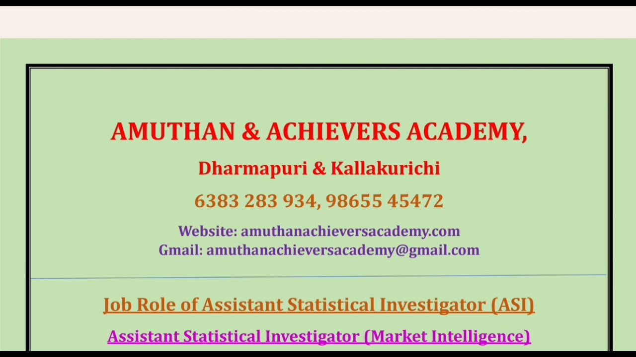 Combined Statistical Service - Assistant Statistical Investigator(ASI) Job Nature & Role