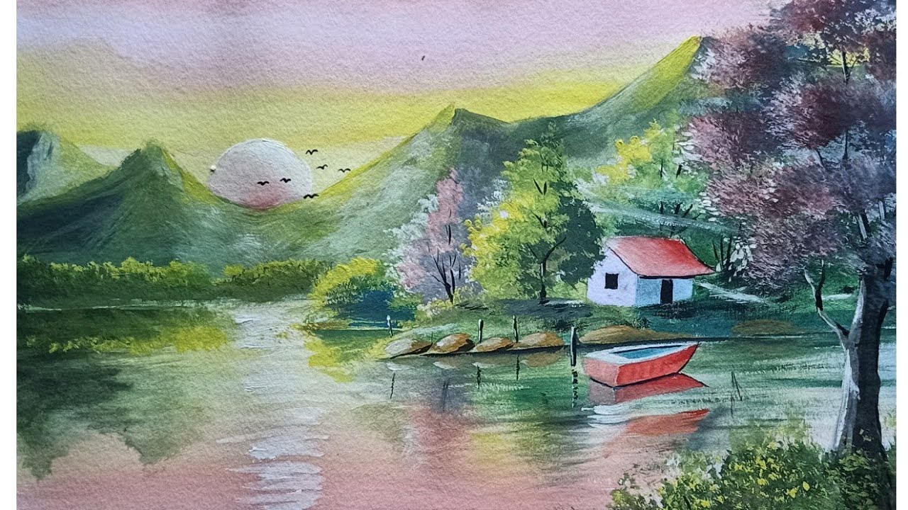 Poster Colour Painting | Daily Challenge 12 - Sunrise - time lapse