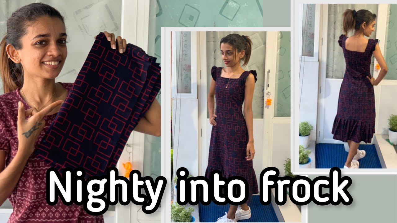 Nighty material into frock || simple frock stitching 👗 #simplefrock #stitchingideas