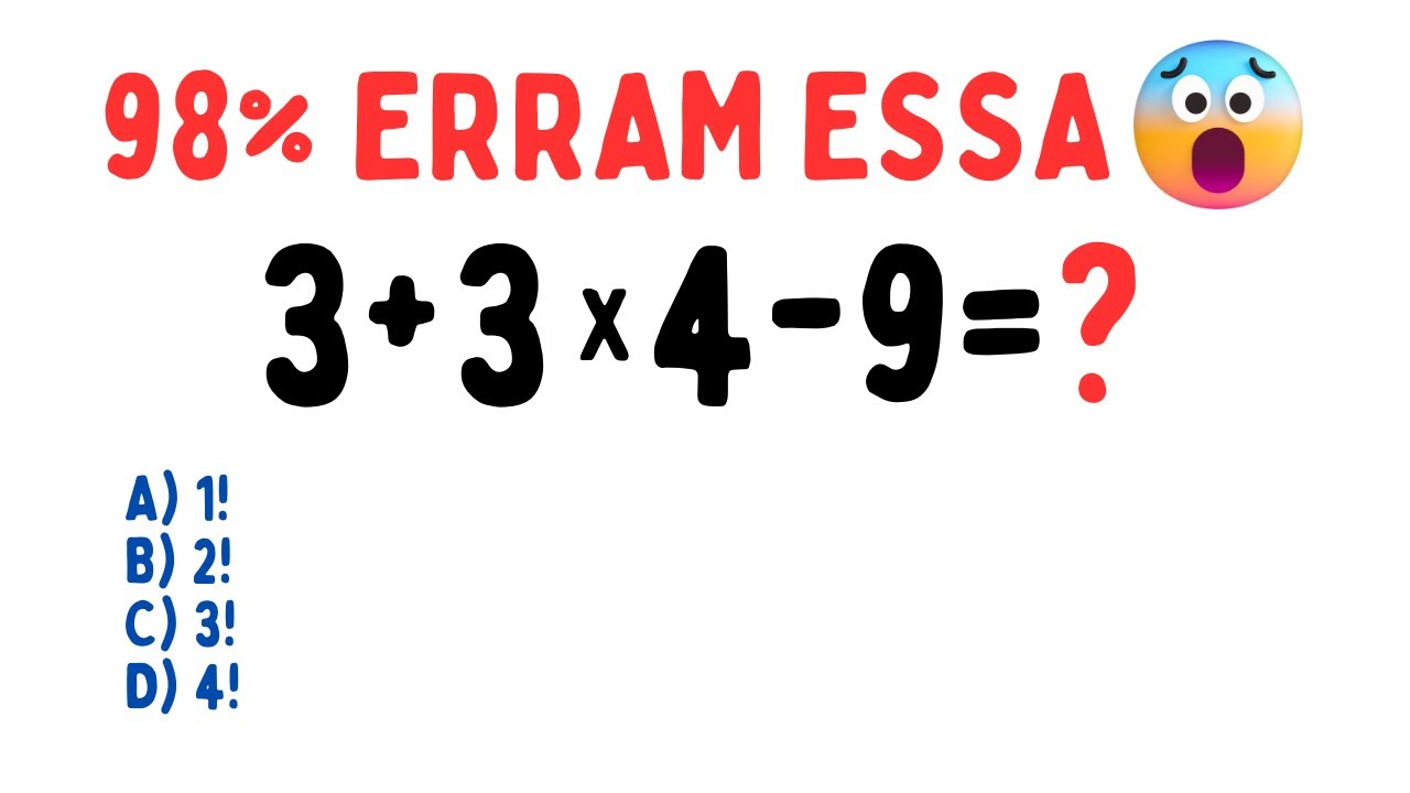 🔥3+3x4-9=❓ MUITOS NÃO ACERTAM😱 Matemática Básica