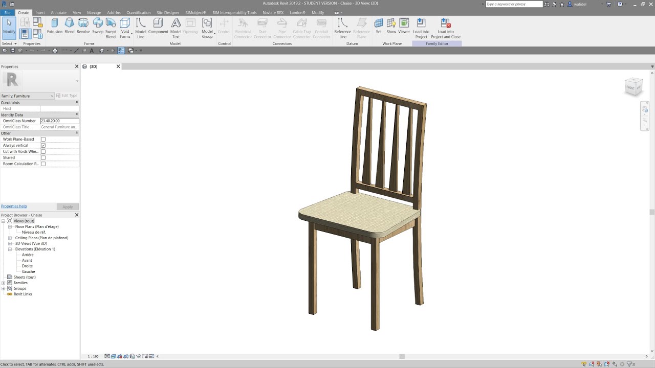Revit 2019 Tutorials Français: Le #Nécessaire 16/Dessiner une chaise