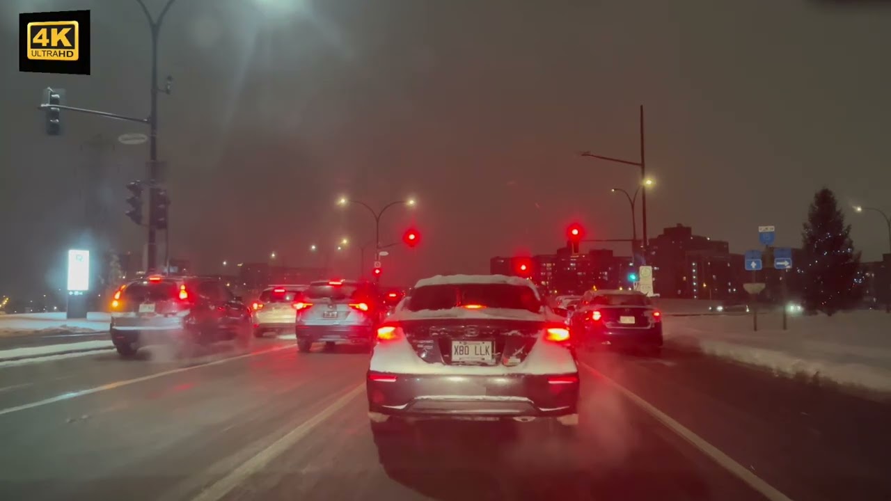 4K Montreal  cold night drive 