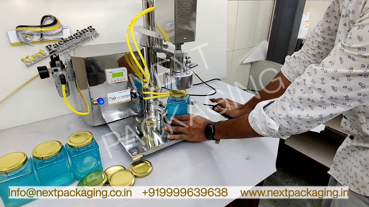 Semi auto glass bottle lug capping machine | ghee, jam glass jar cap sealing machine