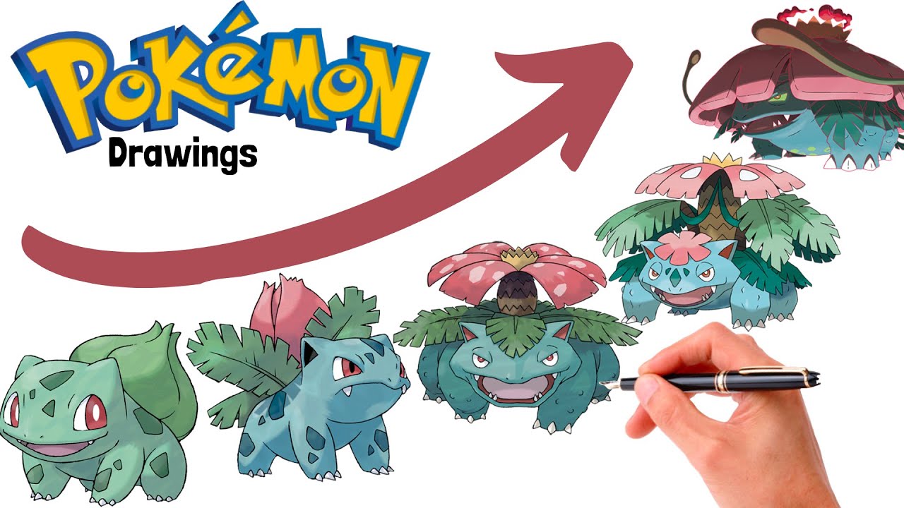 How To Draw BULBASAUR IVYSAUR VENUSAUR MEGA VENUSAUR and GIGANTAMAX VENUSAUR | Pokemon Evolution