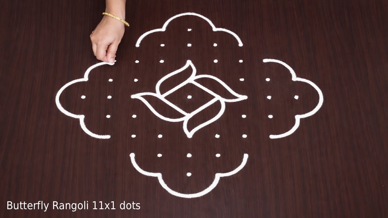 Butterfly Rangoli: 11x1 Dots Padakondu Chukkala Kolam | Simple Rangoli Designs