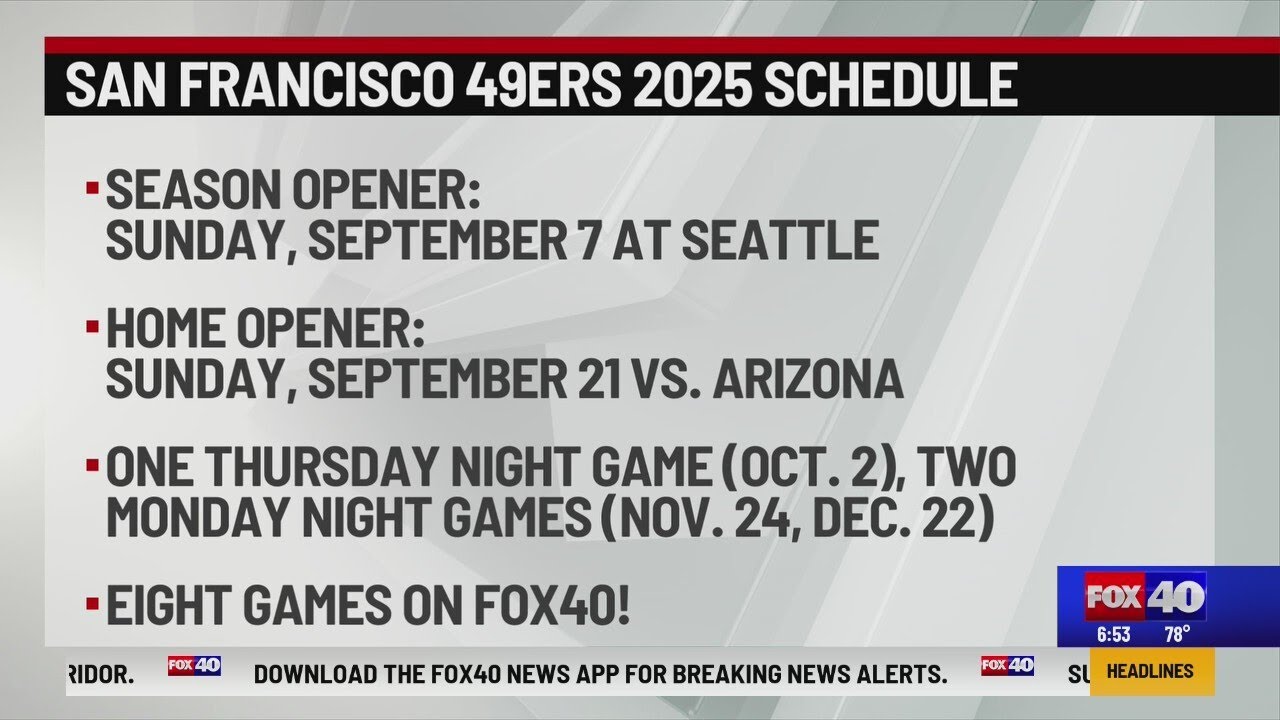 NFL schedule reveal: 49ers to play on FOX40 eight times in 2025