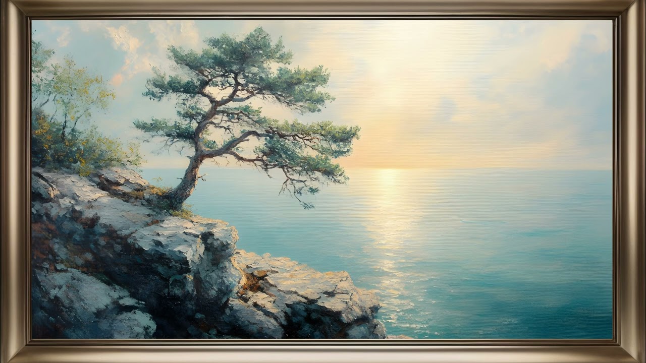 Old-Growth Pine TV Art | Serene Cliffside Landscape Painting