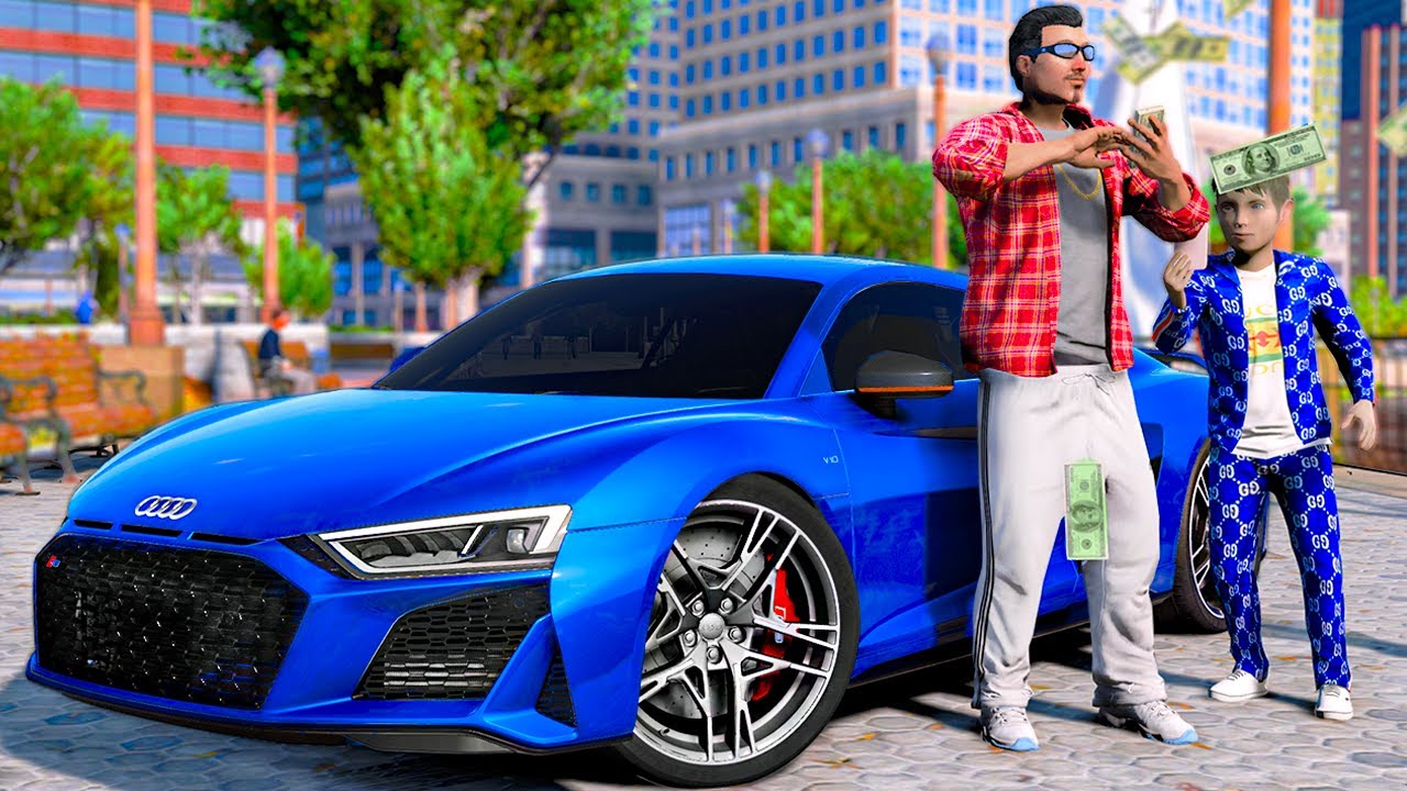 ОТЕЦ И СЫН В GTA 5 - СДЕЛАЛ ШКОЛЬНИКУ ЛУЧШИЙ ДЕНЬ! ВЗЯЛ В АРЕНДУ AUDI R8! УЖИН НА НЕБОСКРЕБЕ! 🌊ВОТЕР