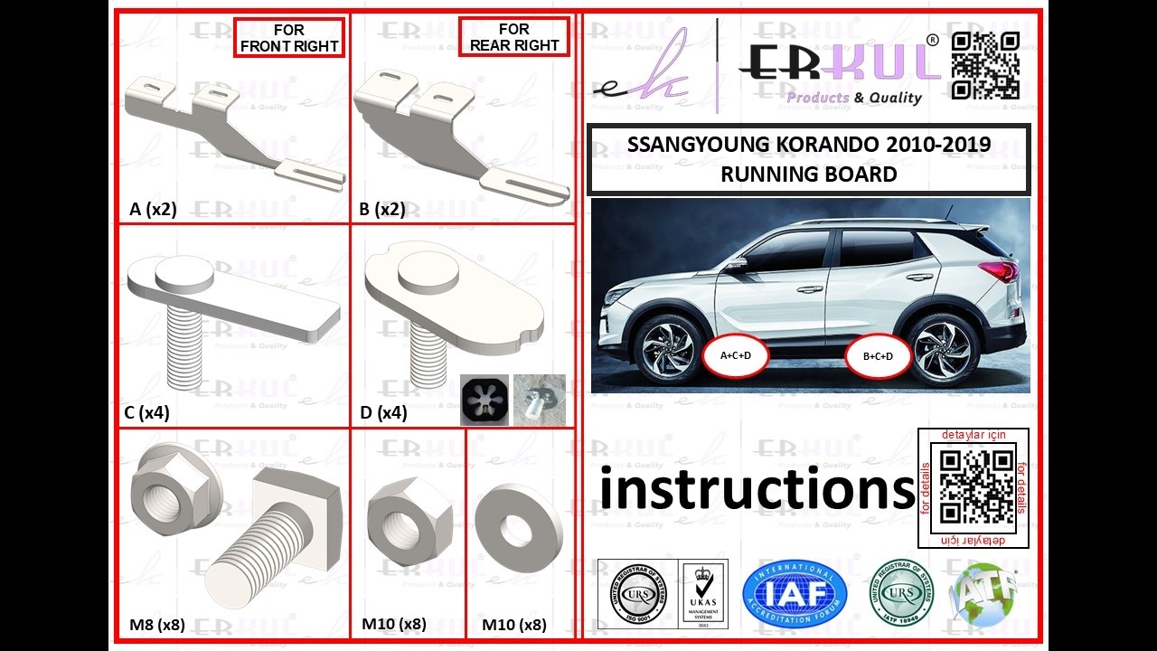 ssangyong korando 2010+ running boards installation / yan basamak montajı