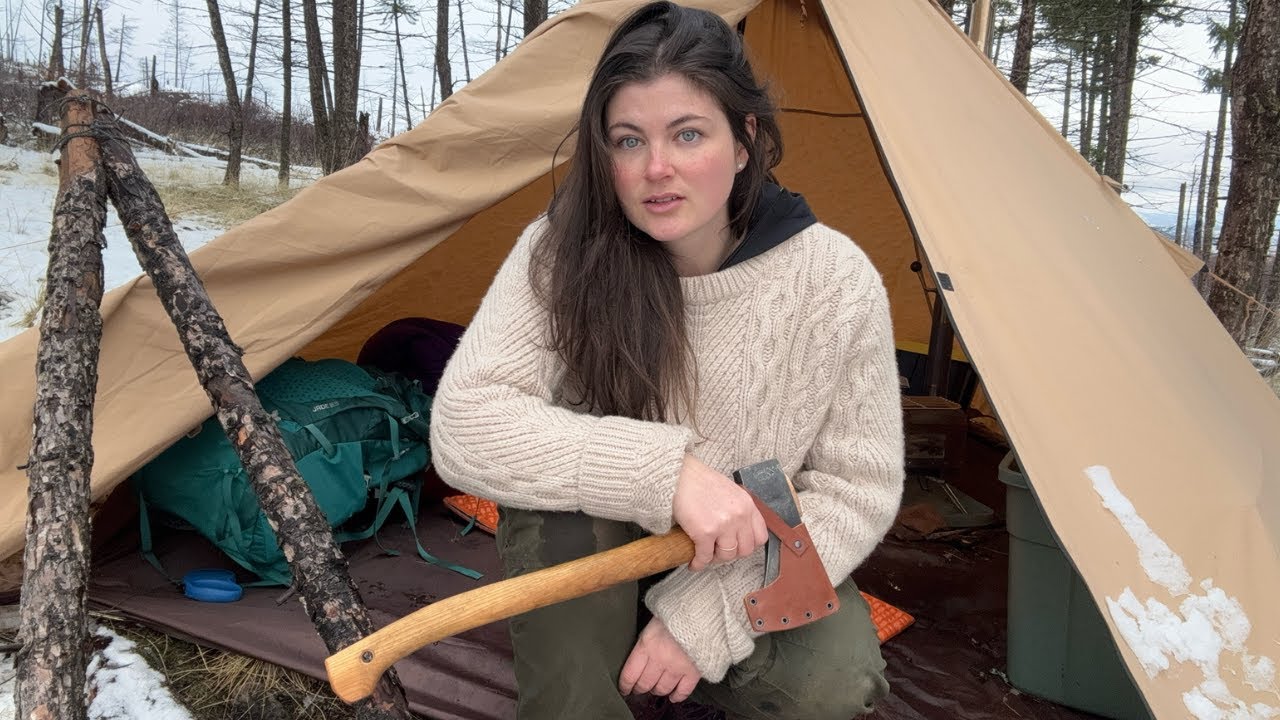 Solo Survival Winter Camping (best campfire meal in a hot tent)