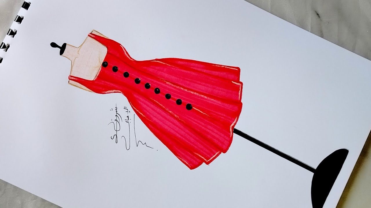 رسم فستان بسيط جداً للمبتدئين ❤❤❤✨#تصاميم #ازياء #رسم #رسم_سهل 
