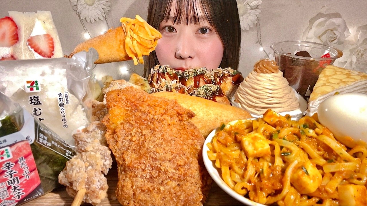 ASMR Японская еда из 7-Eleven【русские субтитры】【Mukbang/ Eating Sounds】