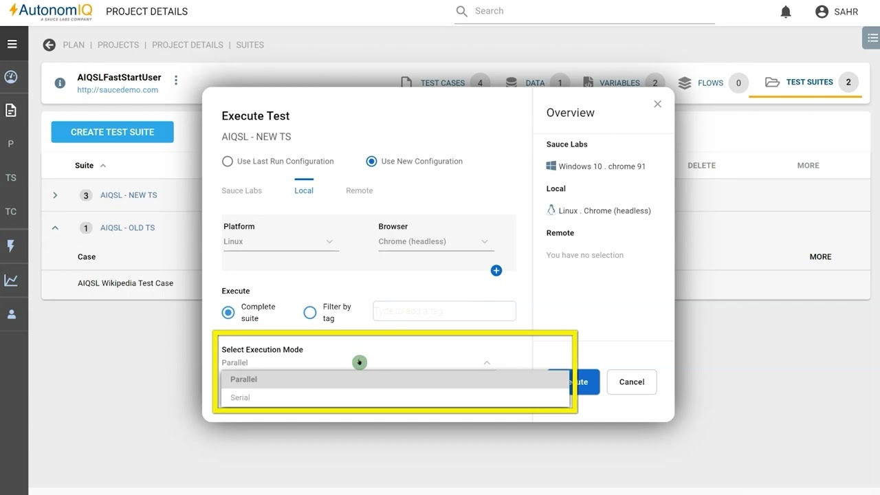 Low code test automation - how to execute a test suite in AutonomIQ | Sauce Labs low code testing