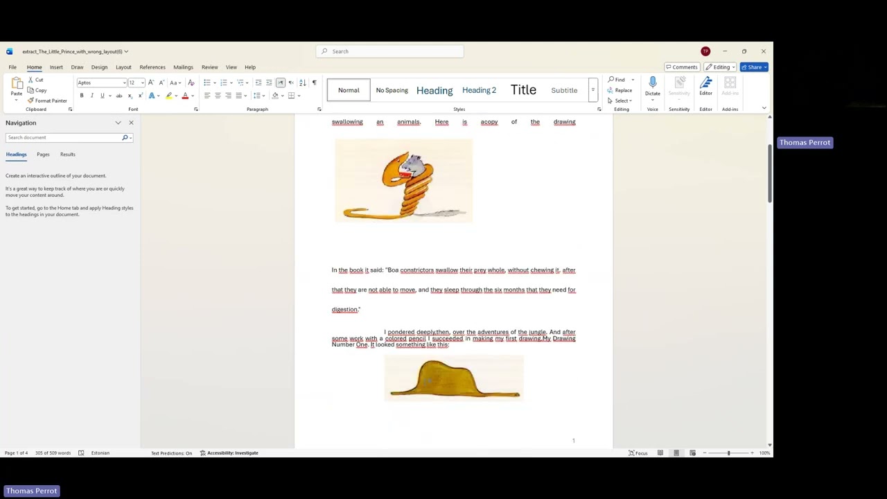 Correction homework 1 Word (Correction of the Word document extract from the Little Prince)