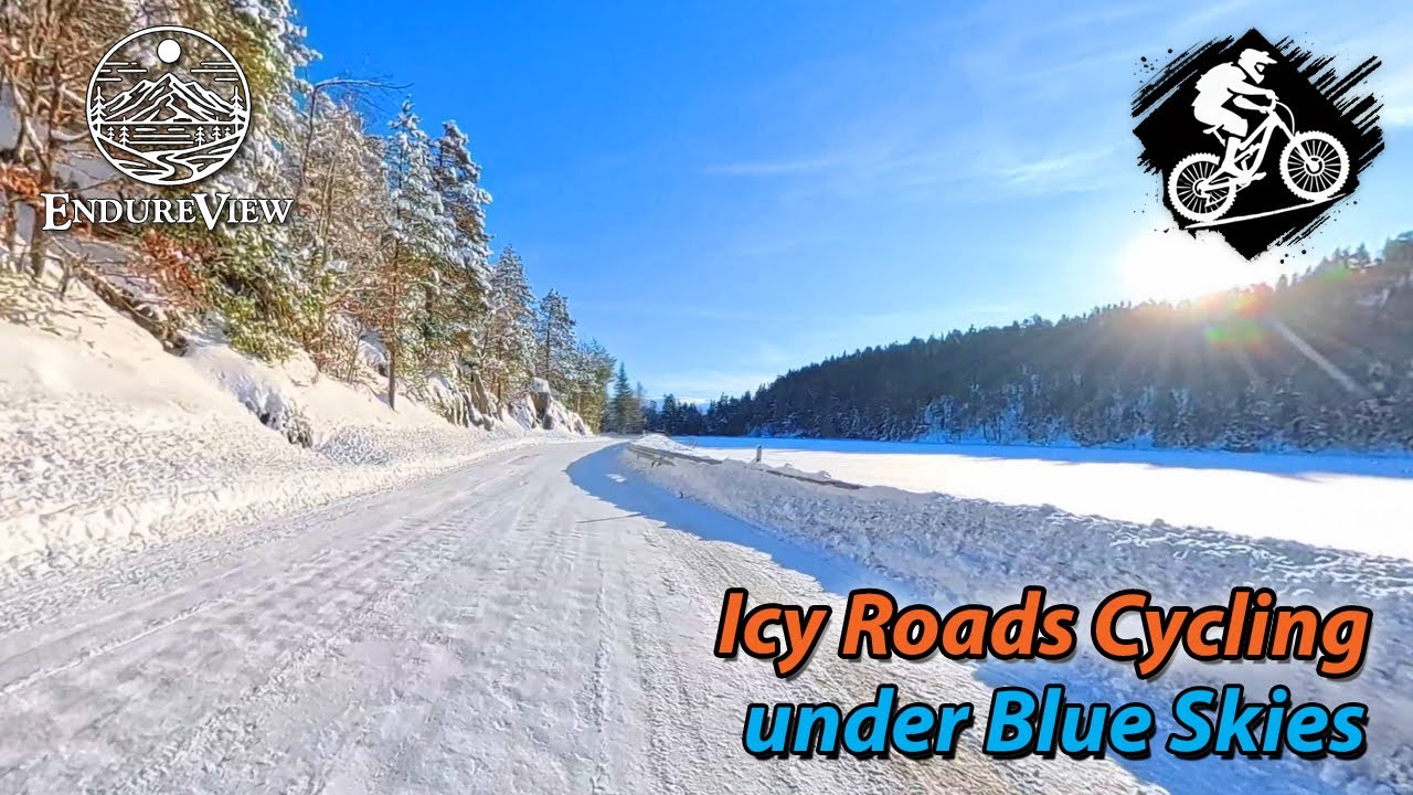 ❄️☀️ Icy Roads Cycling under Blue Skies 🚴