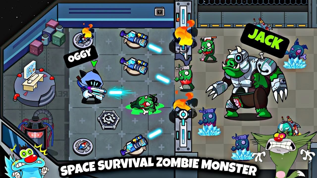 OGGY KILLED ALL ZOMBIES IN SPACE SURVIVAL ZOMBIE ATTACK GAME | WITH JACK | OGGY GAME
