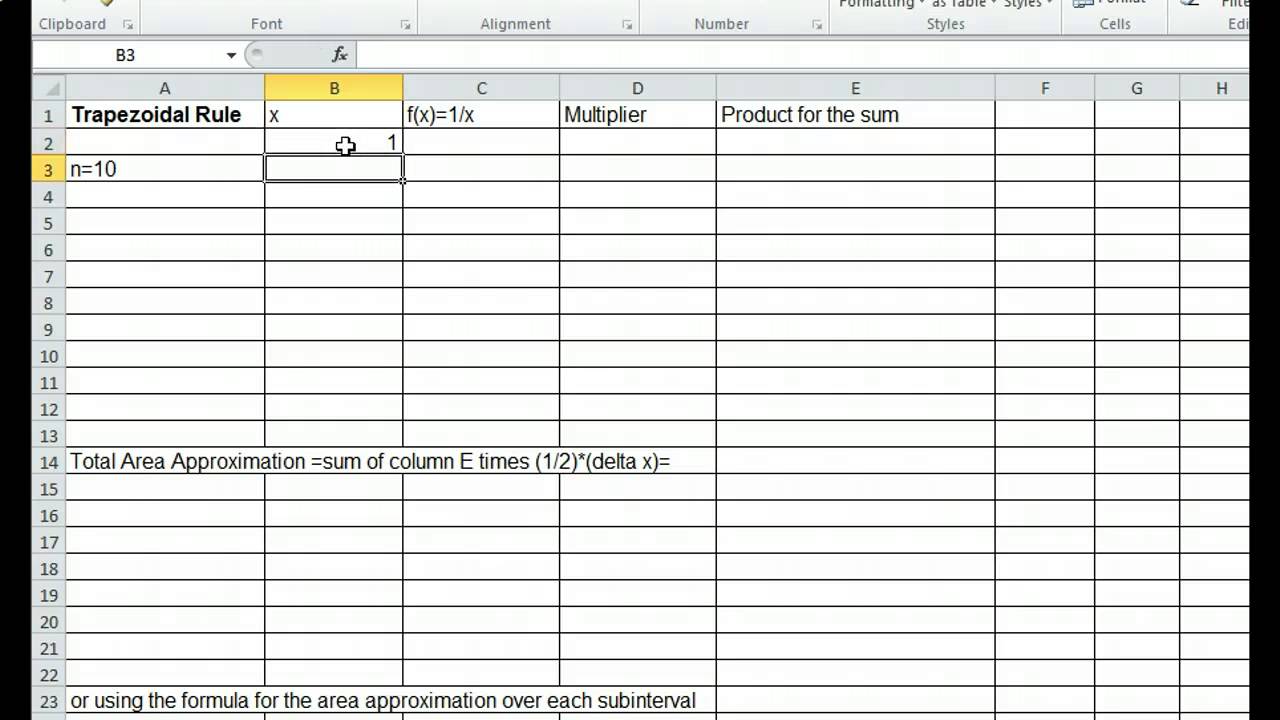 Trapezoidal Rule in Excel