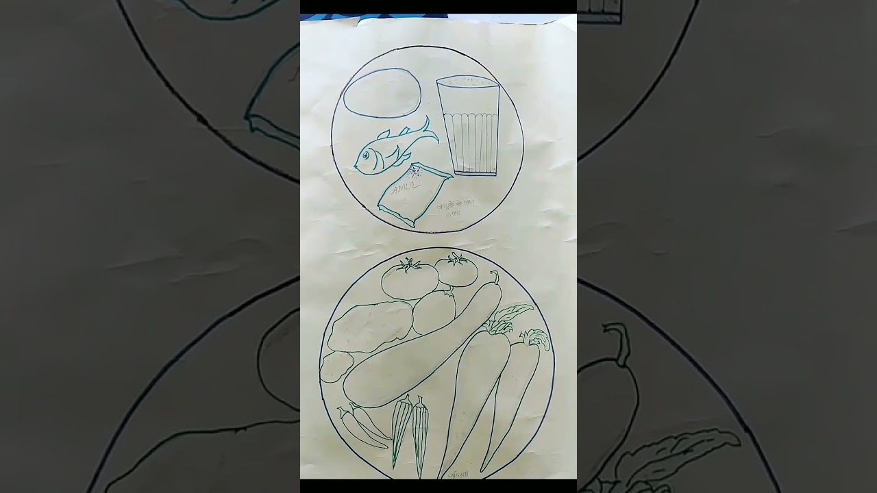Human Food | Balanced diet | Fruit, Vegetables, Corn.. Drawing by SK 