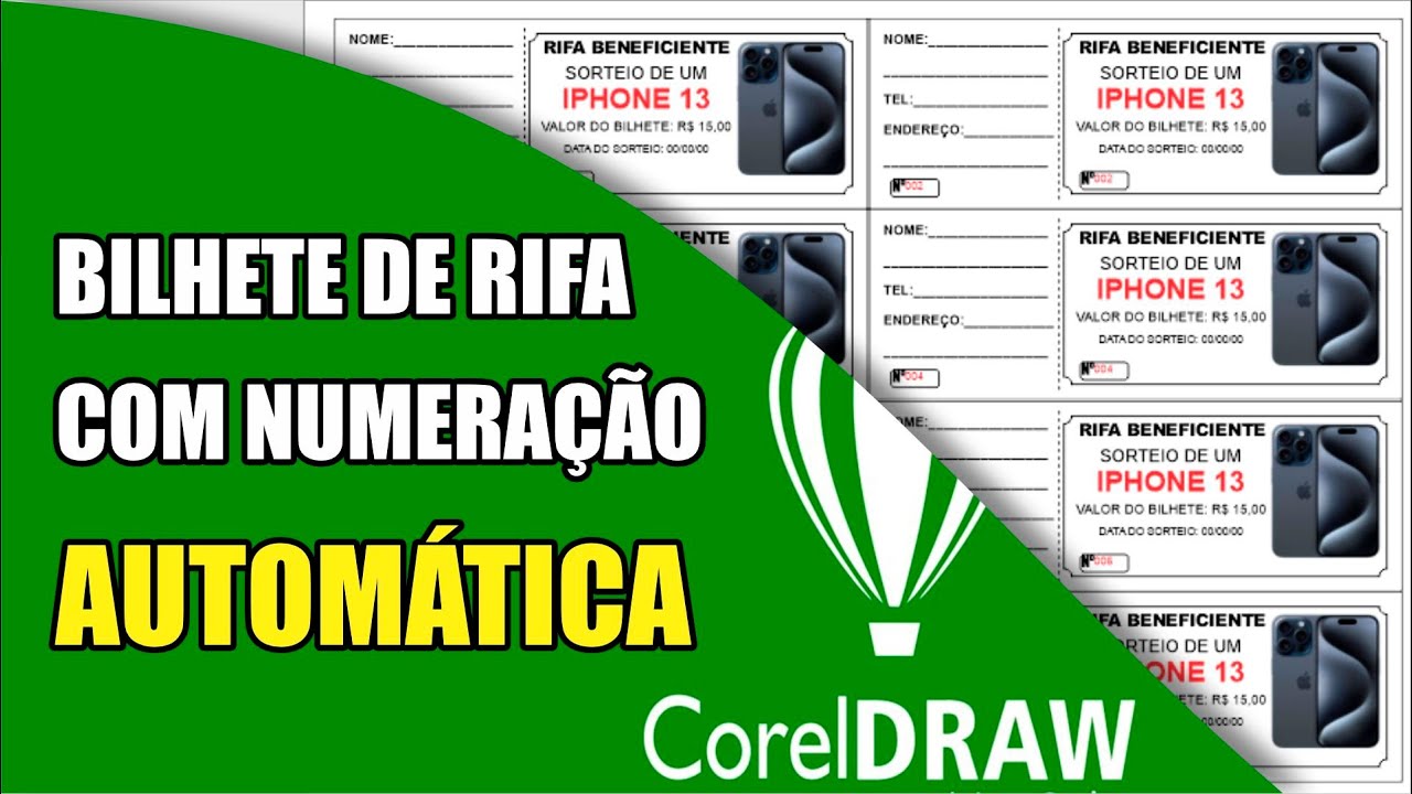 Rifa com numeração automática no CorelDRAW impressão mesclada 2024
