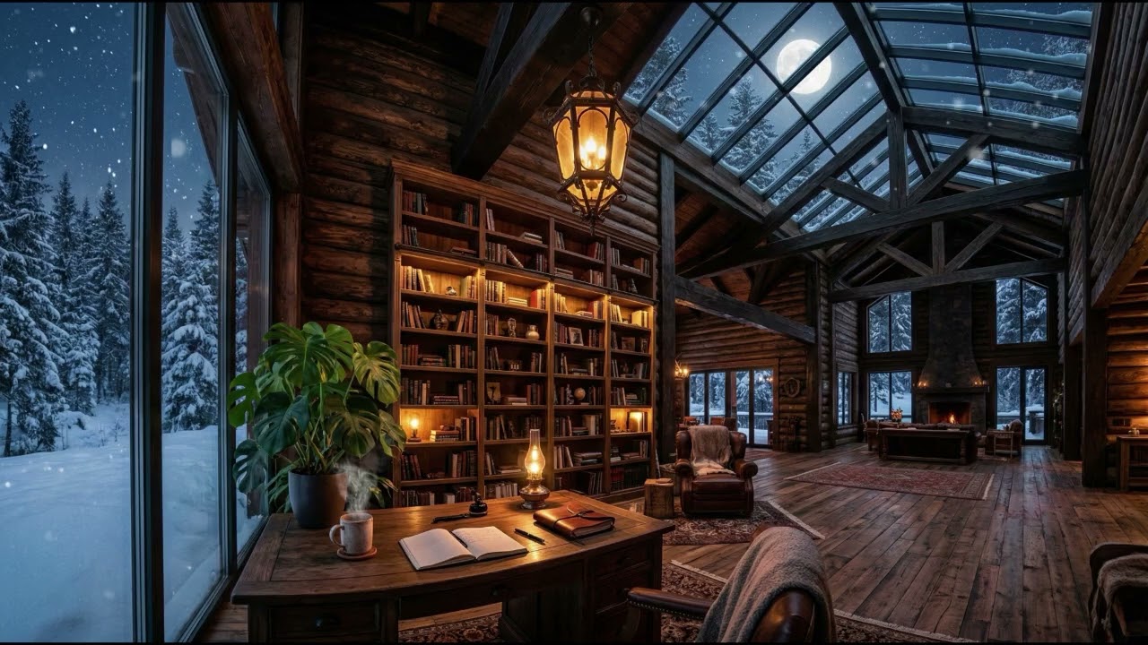 Winter Cabin Restful Silence – Warm Lantern Glow, Moonlit Snow & Deep Winter Calm