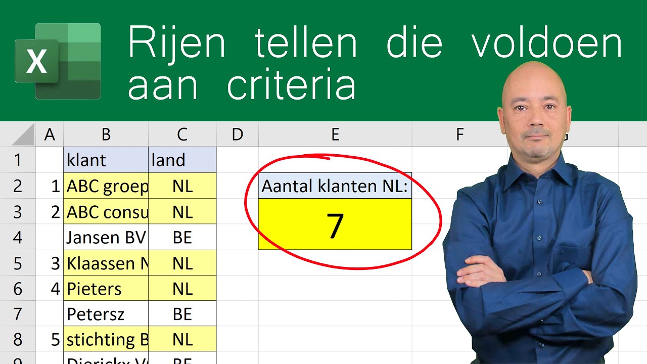 Rijen tellen die voldoen aan criteria (AANTAL.ALS en AANTALLEN.ALS).