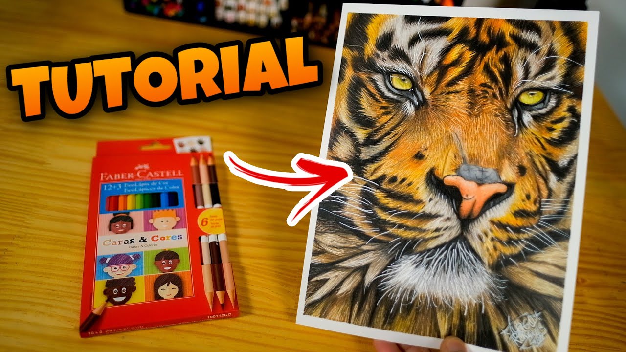 Como Desenhar um Tigre com MATERIAL ESCOLAR - Tutorial em Tempo Real