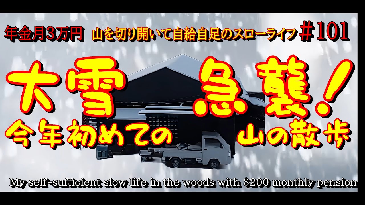 ＃101 大雪急襲！今年初めての山の散歩年金月3万円　山を切り開いて自給自足のスローライフ My self-sufficient slow life in the woods