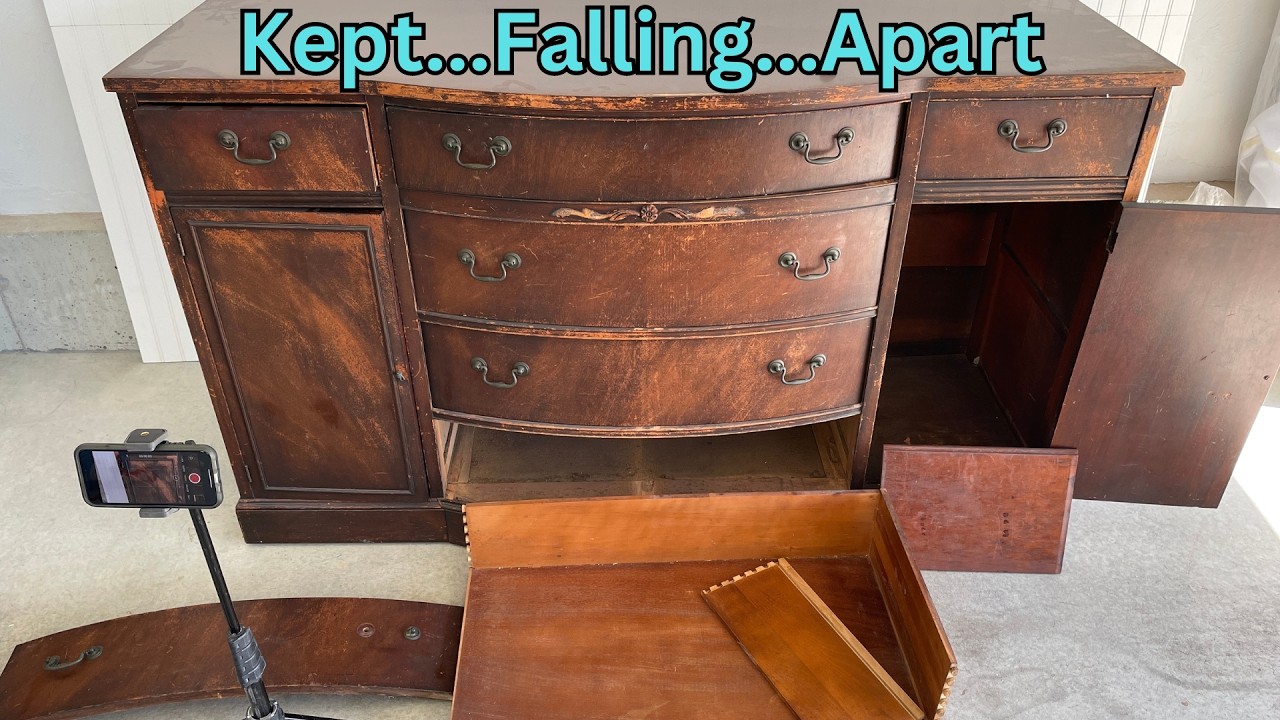 100 Year Old Buffet Kept Falling Apart | Furniture Restoration