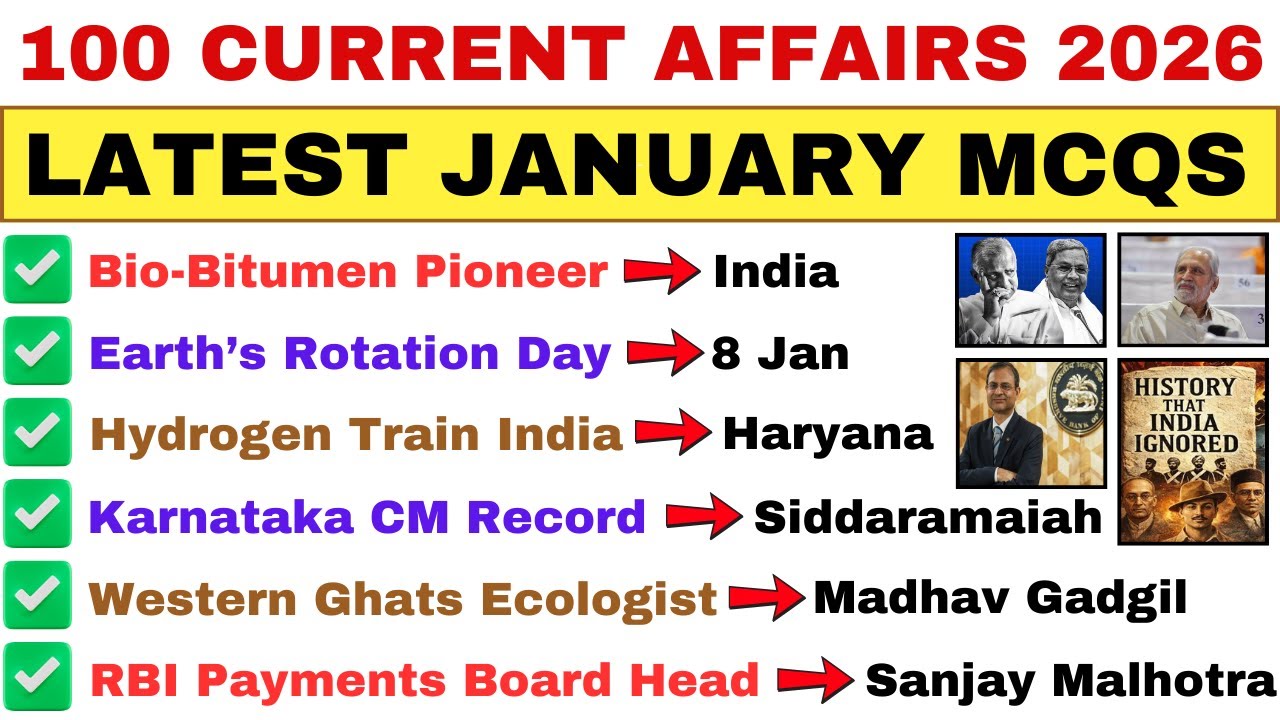 Latest January MCQs | 100 Important Current Affairs 2026
