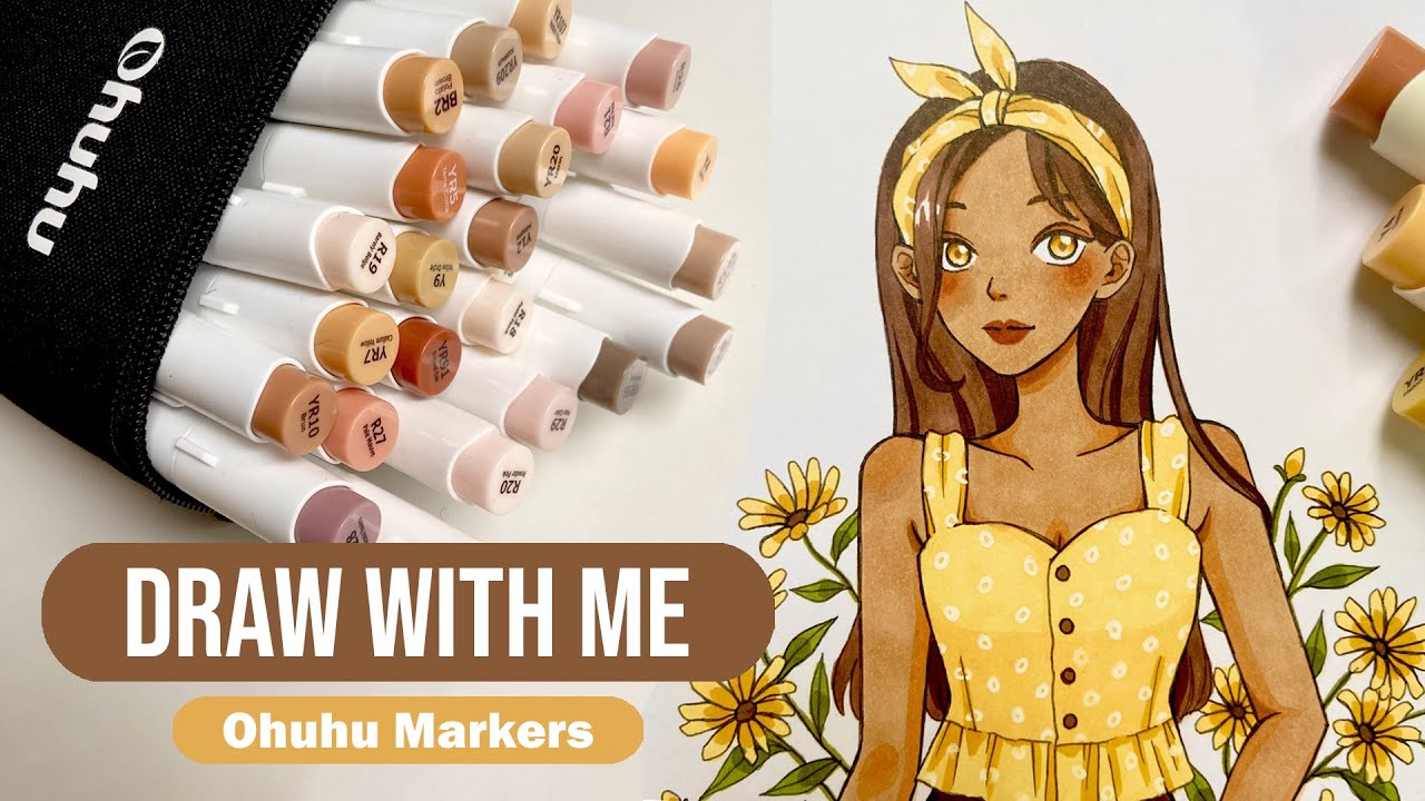 🌻 Draw with me / Trying out Honolulu 24 skin tone and 72 colors brush marker #Ohuhu #ArtHerPower