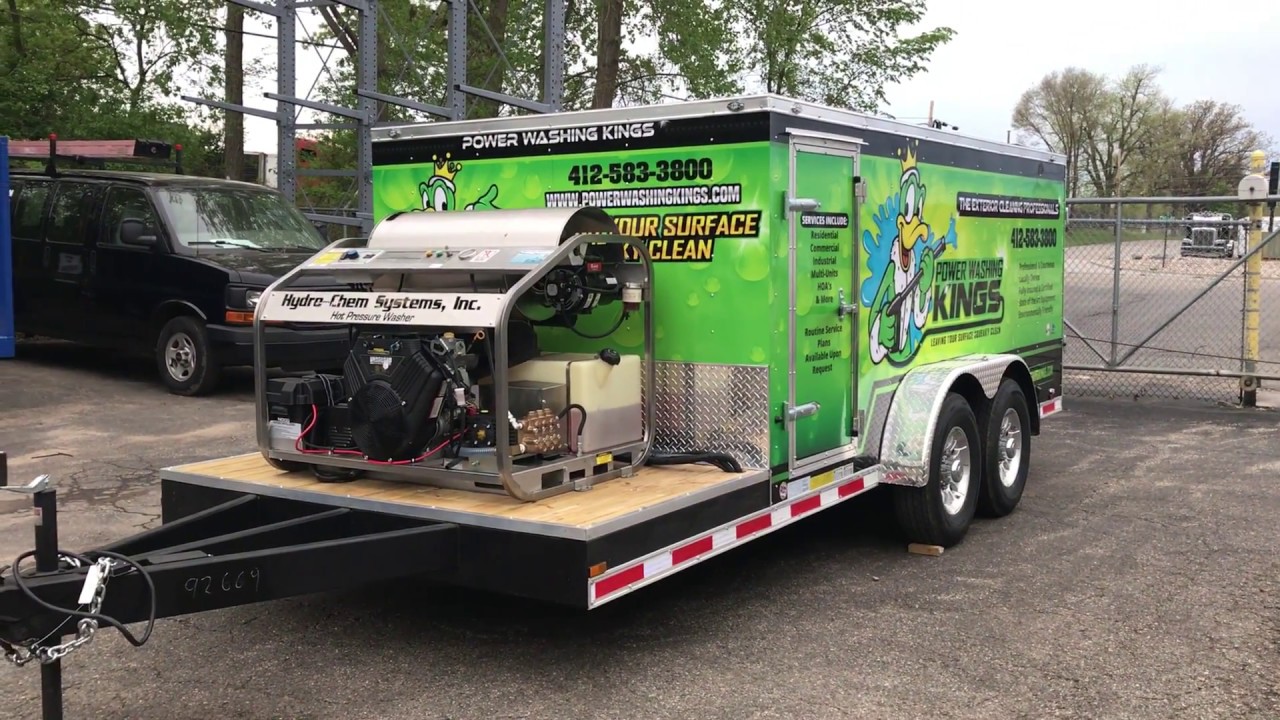 3500 PSI @ 9 GPM hot water pressure washer trailer www.trashbincleanersdirect.com 616-250-4039