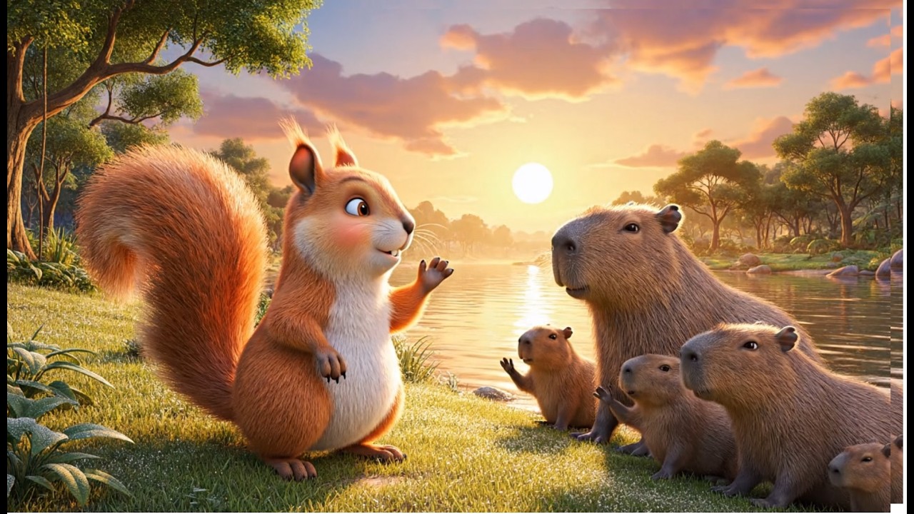 Squirrel Meets the Cute Capybara Family 🦫💦 | Fun River Adventure Cartoon for Kids
