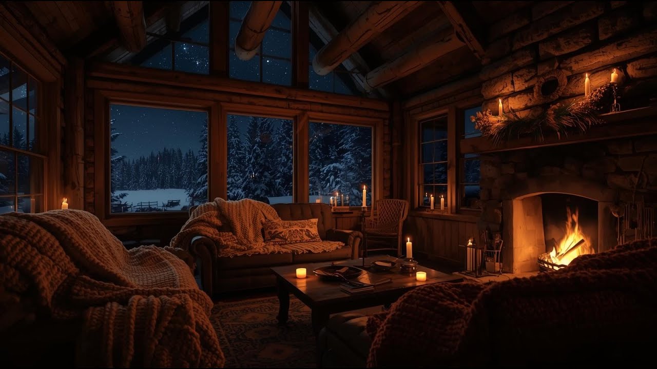 3 Hours of Cozy Cabin Fireplace 🔥 | Relaxing Music & Crackling Fire Sounds